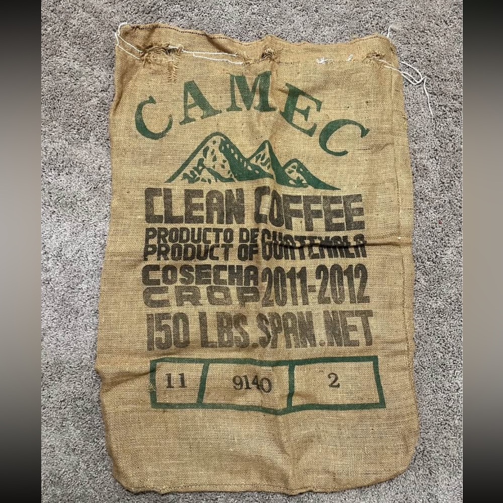 Authentic burlap Coffee Sack with Green Print